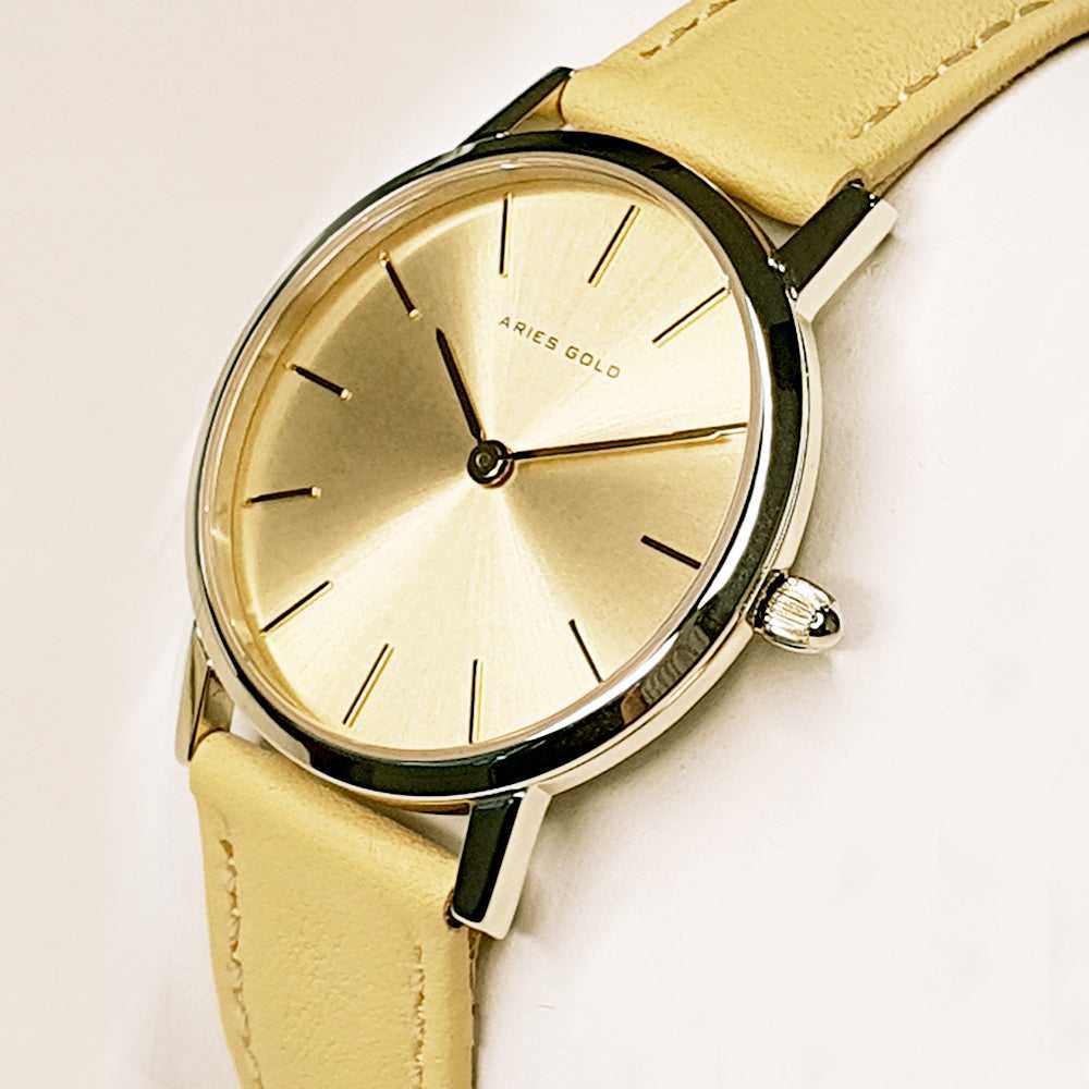 ARIES GOLD URBAN SANTOS GOLD STAINLESS STEEL L 1023 G-G LEATHER STRAP WOMEN'S WATCH - H2 Hub Watches