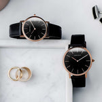 ARIES GOLD URBAN SANTOS ROSE GOLD STAINLESS STEEL L 1023 RG-BK BLACK LEATHER STRAP WOMEN'S WATCH - H2 Hub Watches
