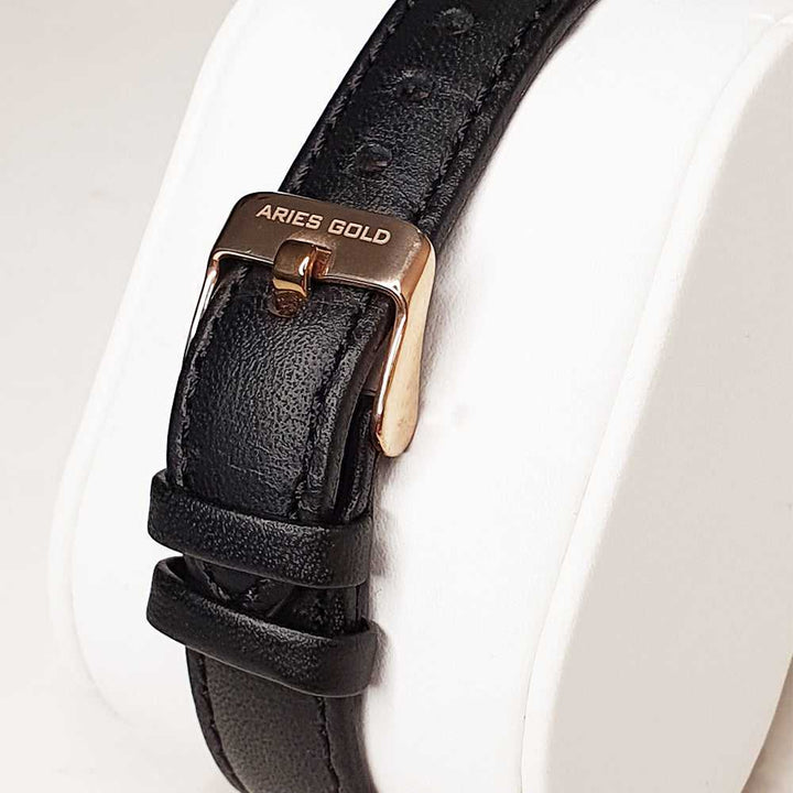 ARIES GOLD URBAN SANTOS ROSE GOLD STAINLESS STEEL L 1023 RG-BK BLACK LEATHER STRAP WOMEN'S WATCH - H2 Hub Watches