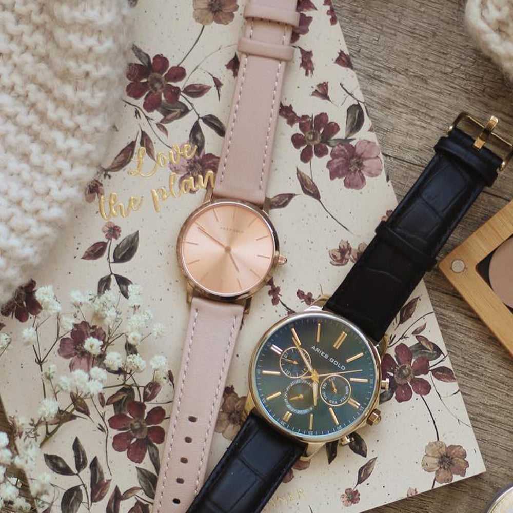 ARIES GOLD URBAN SANTOS L 1023 RG-RG PINK LEATHER STRAP WOMEN'S WATCH - H2 Hub Watches