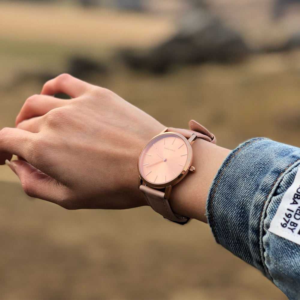 ARIES GOLD URBAN SANTOS L 1023 RG-RG PINK LEATHER STRAP WOMEN'S WATCH - H2 Hub Watches