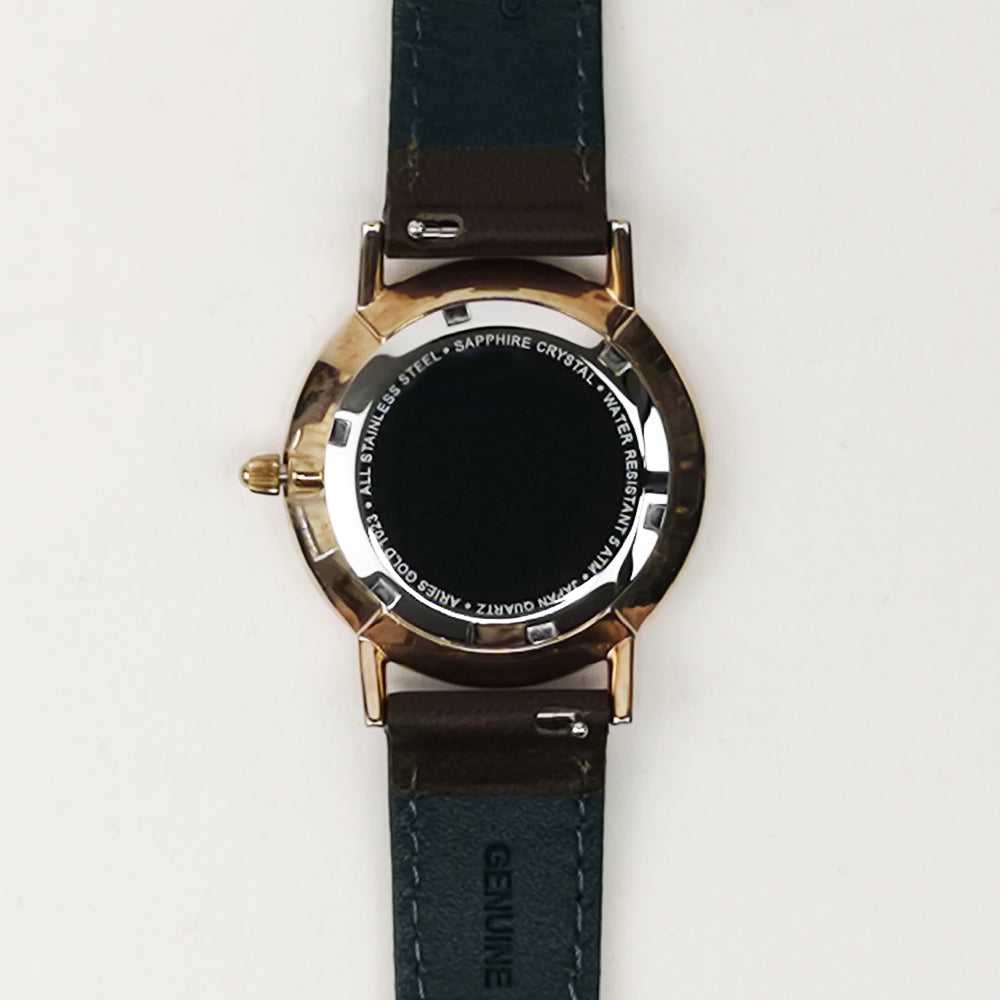 ARIES GOLD URBAN SANTOS ROSE GOLD STAINLESS STEEL L 1023 RG-W BROWN LEATHER STRAP WOMEN'S WATCH - H2 Hub Watches