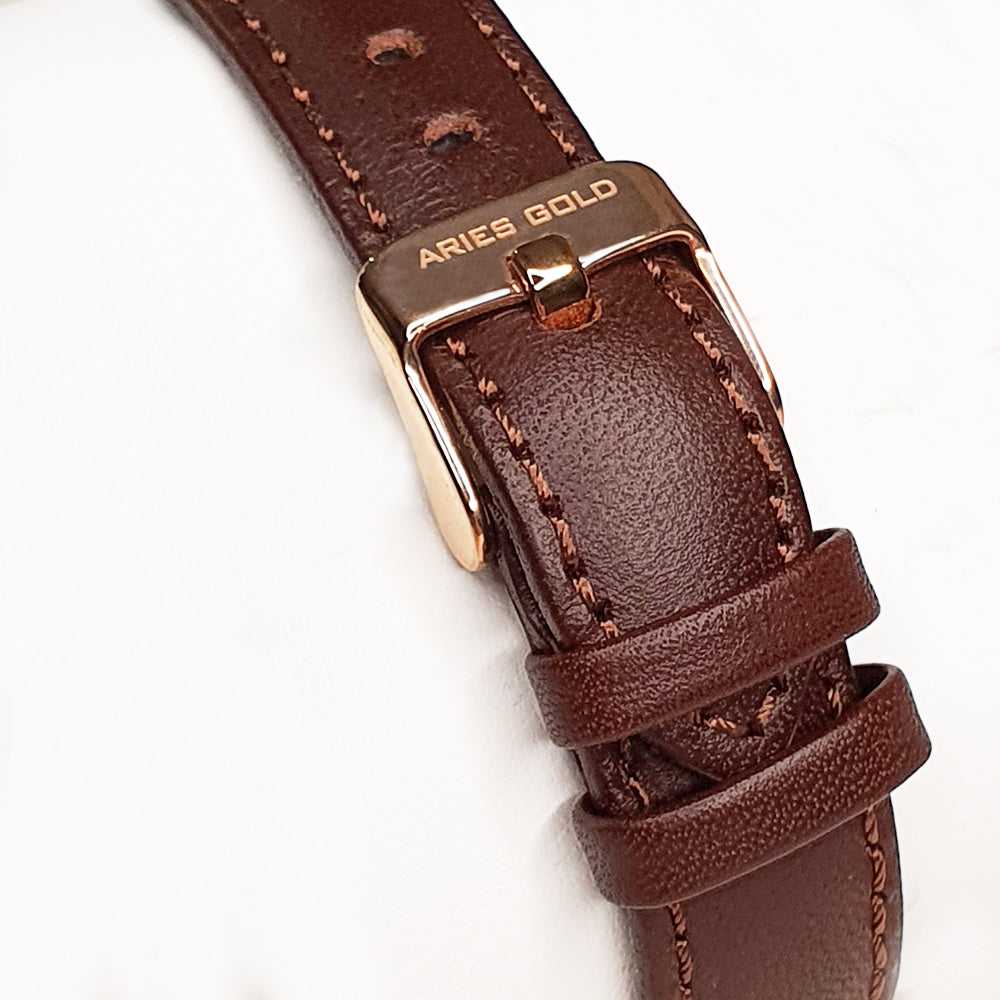 ARIES GOLD URBAN SANTOS ROSE GOLD STAINLESS STEEL L 1023 RG-W BROWN LEATHER STRAP WOMEN'S WATCH - H2 Hub Watches