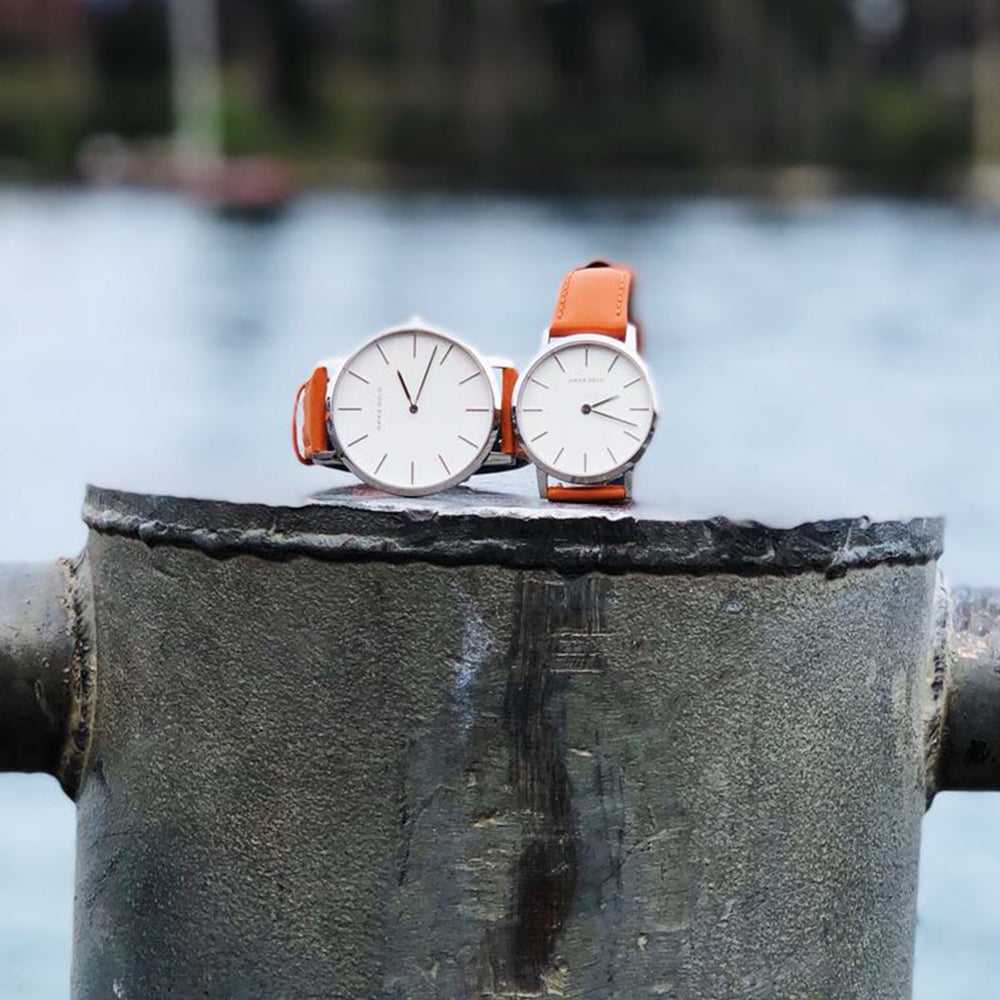 ARIES GOLD URBAN SANTOS SILVER STAINLESS STEEL L 1023 S-W BROWN LEATHER STRAP WOMEN'S WATCH - H2 Hub Watches
