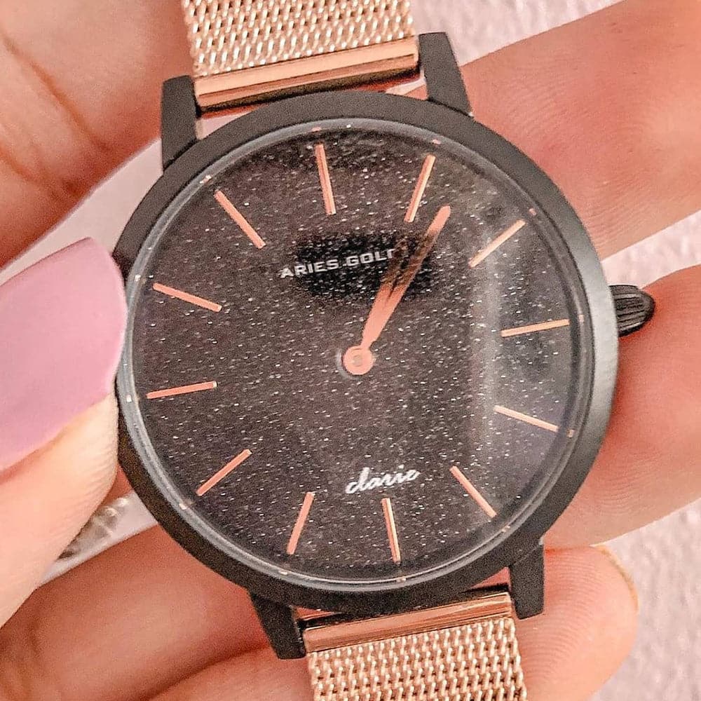 ARIES GOLD COSMO BLACK STAINLESS STEEL L 1024 BK-BKRG WOMEN'S WATCH - H2 Hub Watches