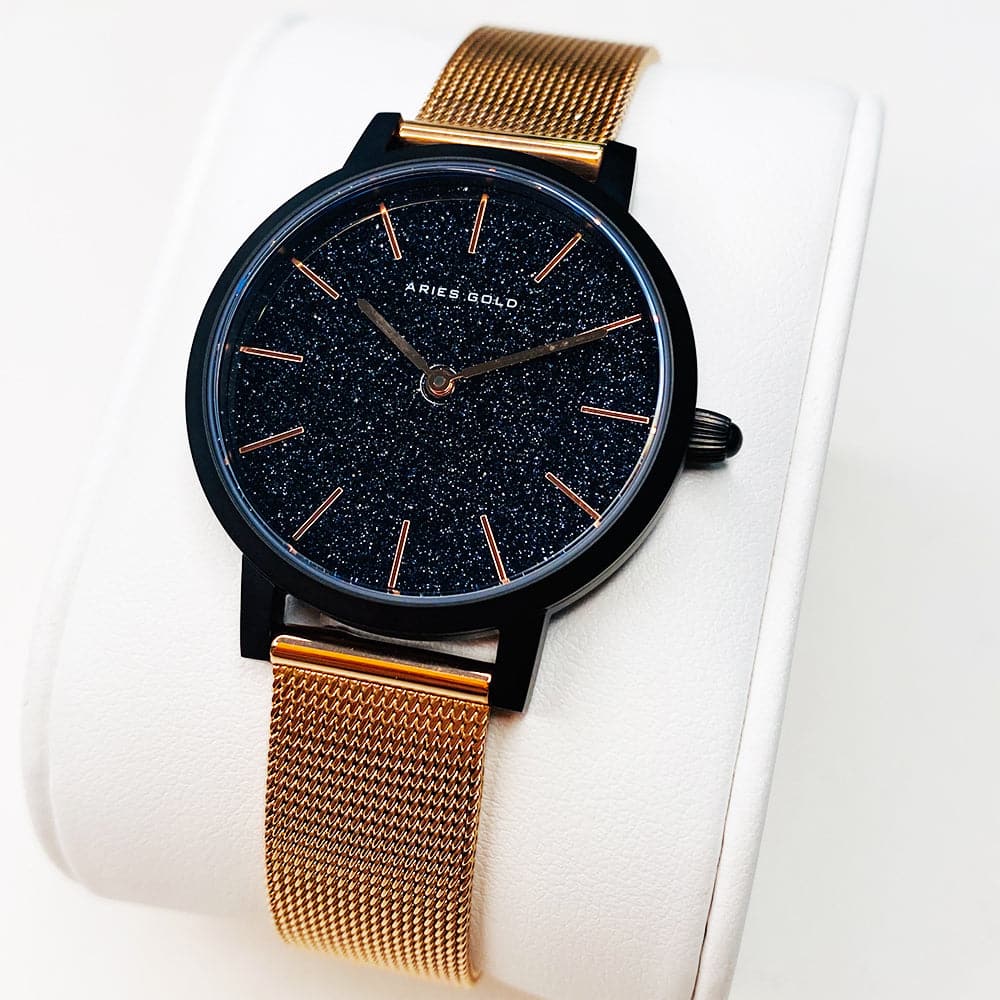 ARIES GOLD COSMO BLACK STAINLESS STEEL L 1024 BK-BKRG WOMEN'S WATCH - H2 Hub Watches