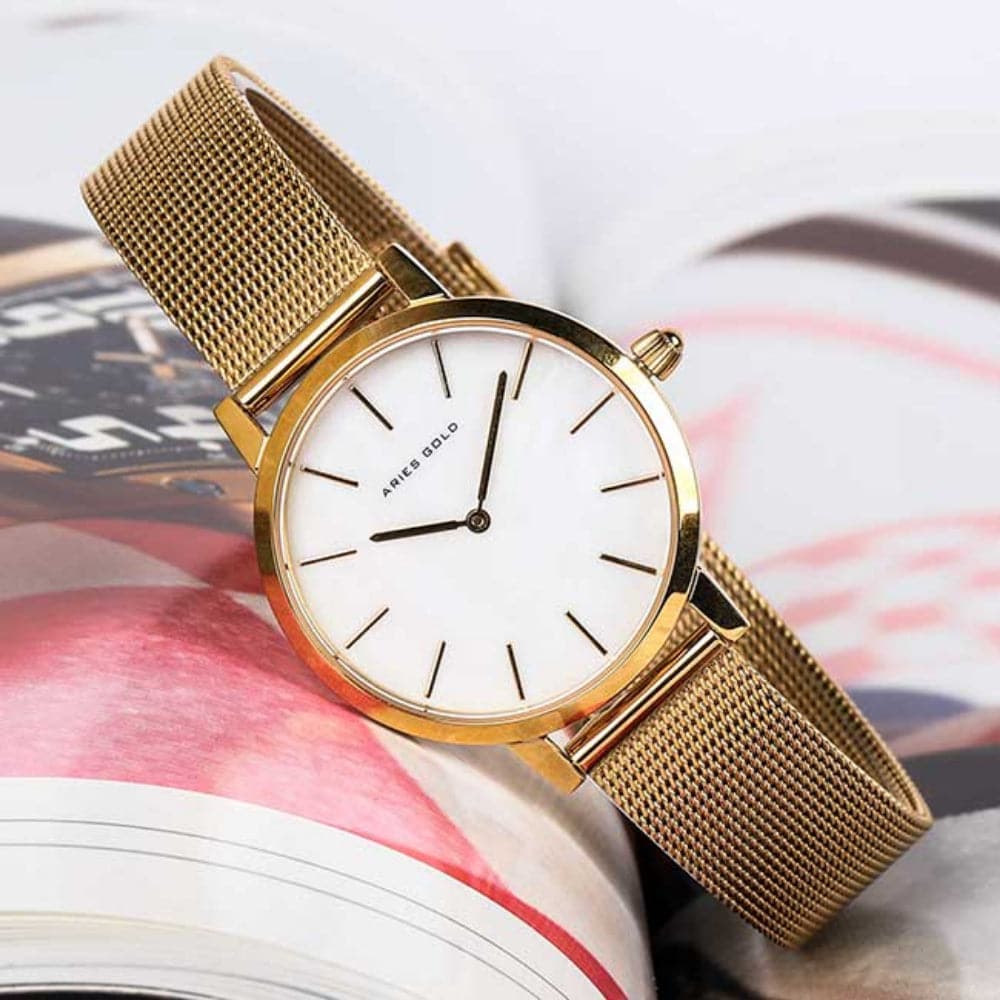 ARIES GOLD COSMO GOLD STAINLESS STEEL L 1024 G-MP MESH STRAP WOMEN'S WATCH - H2 Hub Watches