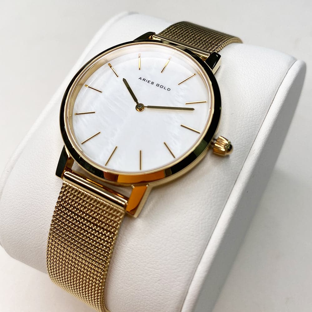 ARIES GOLD COSMO GOLD STAINLESS STEEL L 1024 G-MP MESH STRAP WOMEN'S WATCH - H2 Hub Watches