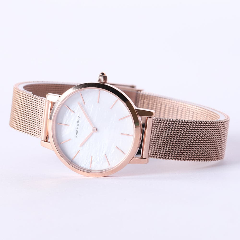 ARIES GOLD COSMO ROSE GOLD STAINLESS STEEL L 1024 RG-MP MESH STRAP WOMEN'S WATCH - H2 Hub Watches