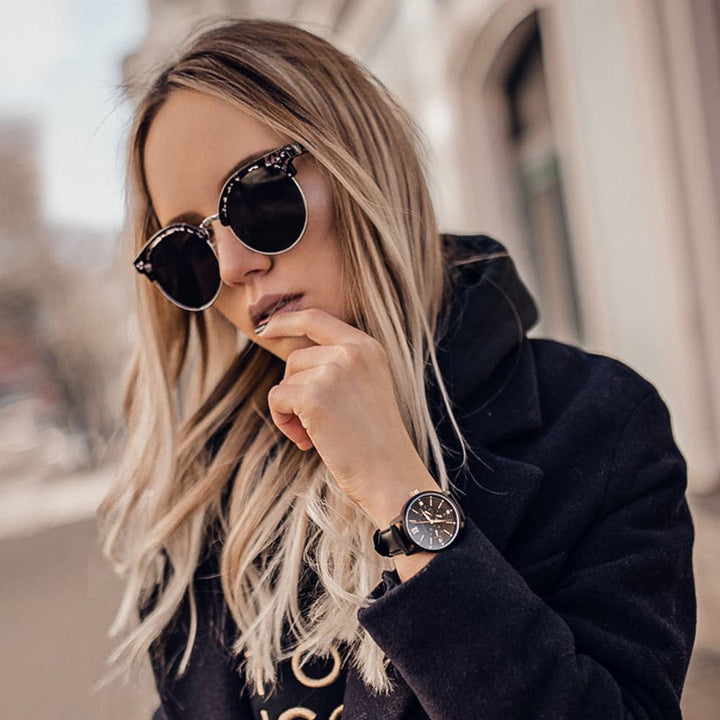 ARIES GOLD URBAN ETERNAL BLACK STAINLESS STEEL L 1028 BKG-BKG BLACK LEATHER STRAP WOMEN'S WATCH - H2 Hub Watches