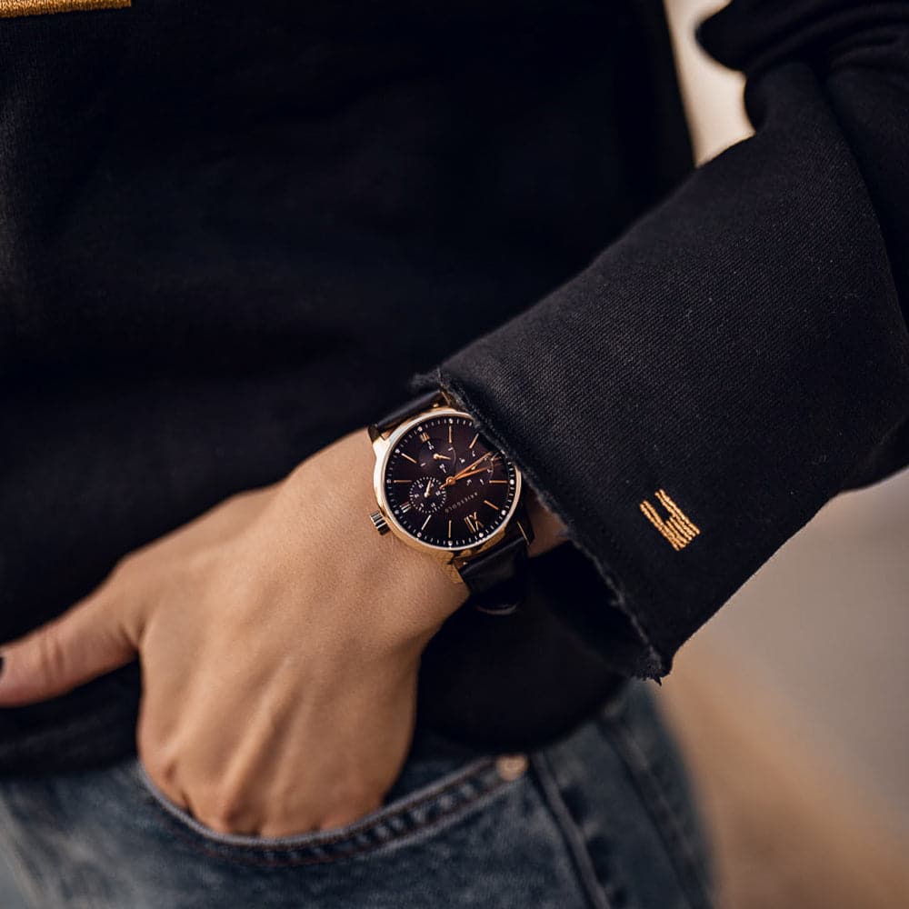 ARIES GOLD URBAN ETERNAL GOLD STAINLESS STEEL L 1028 G-BKG BLACK LEATHER STRAP WOMEN'S WATCH - H2 Hub Watches