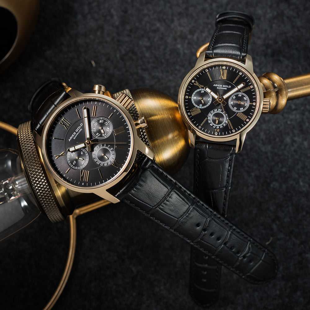 ARIES GOLD URBAN ETERNAL GOLD STAINLESS STEEL L 103 G-BKG BLACK LEATHER STRAP WOMEN'S WATCH - H2 Hub Watches
