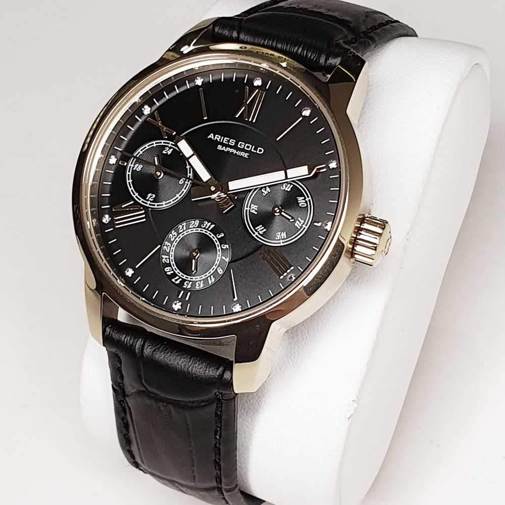 ARIES GOLD URBAN ETERNAL GOLD STAINLESS STEEL L 103 G-BKG BLACK LEATHER STRAP WOMEN'S WATCH - H2 Hub Watches