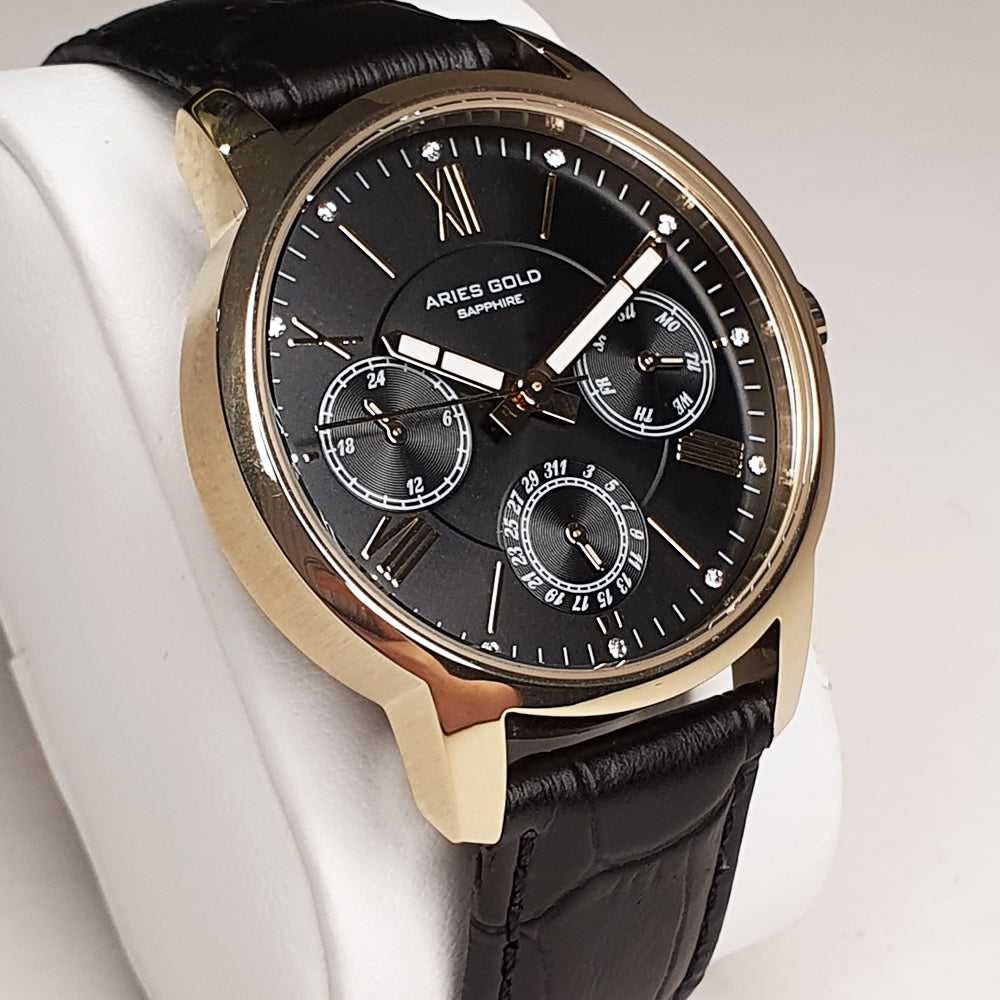 ARIES GOLD URBAN ETERNAL GOLD STAINLESS STEEL L 103 G-BKG BLACK LEATHER STRAP WOMEN'S WATCH - H2 Hub Watches