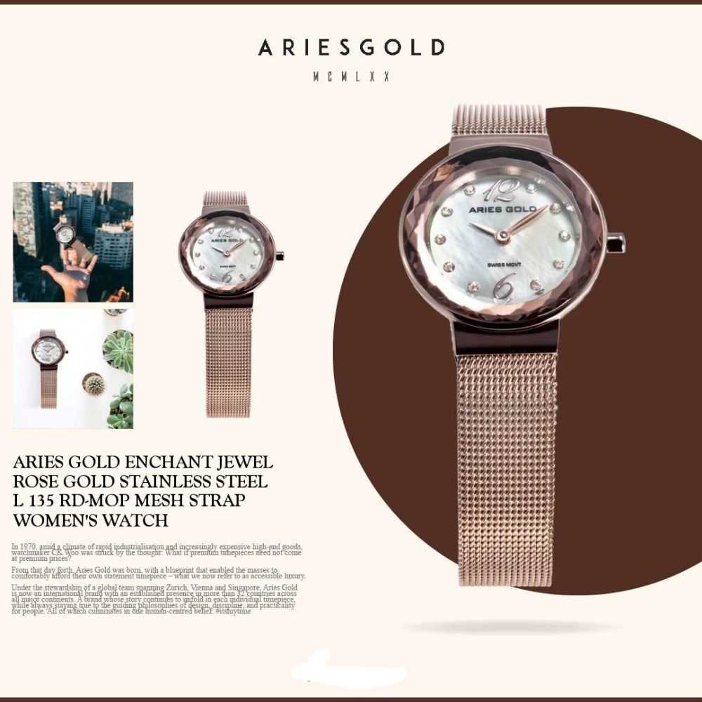 ARIES GOLD ENCHANT JEWEL L 135 RD-MOP MESH STRAP WOMEN'S WATCH - H2 Hub Watches