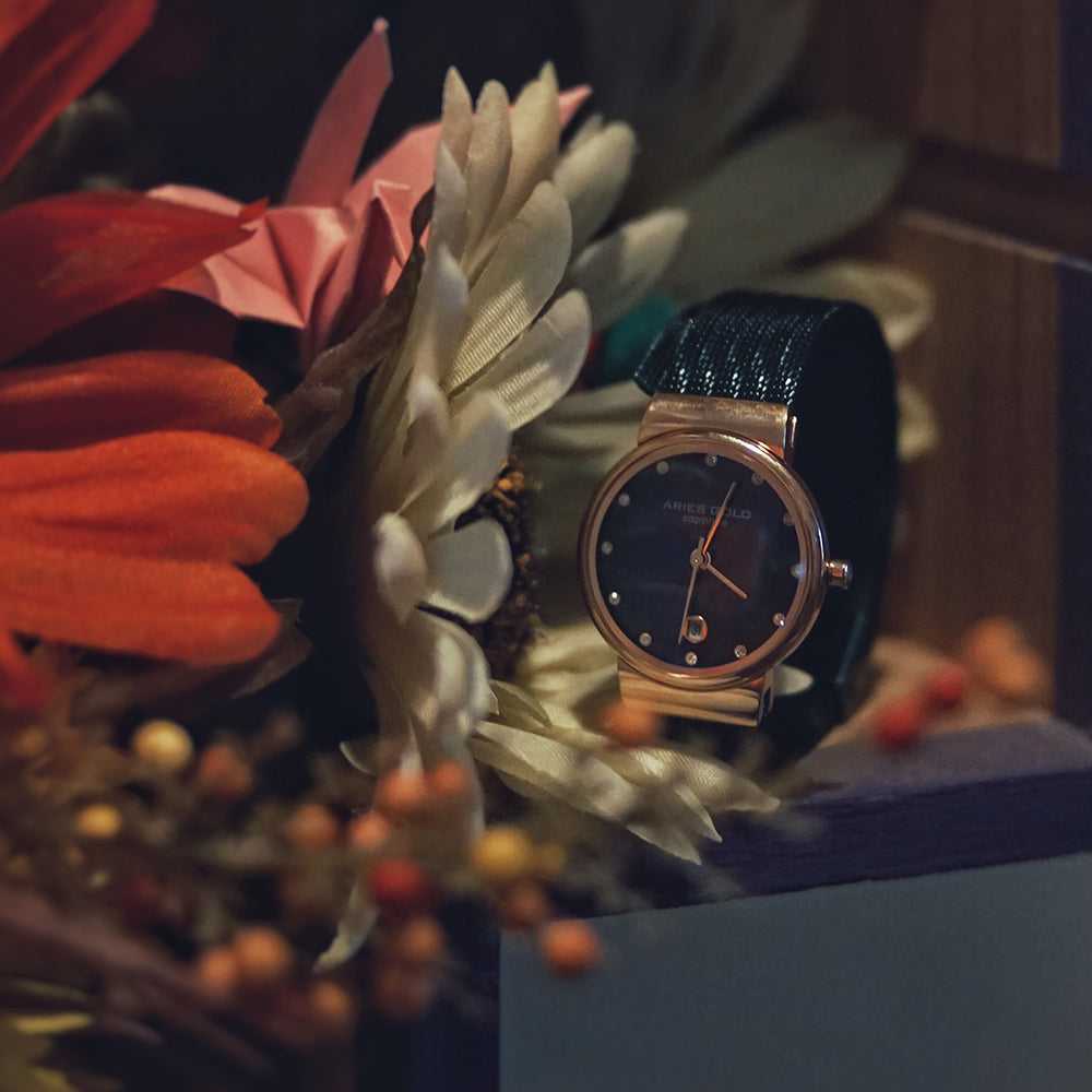 ARIES GOLD ENCHANT CAMILLE ROSE GOLD STAINLESS STEEL L 5002 2TR-BUMOP MESH STRAP WOMEN'S WATCH - H2 Hub Watches
