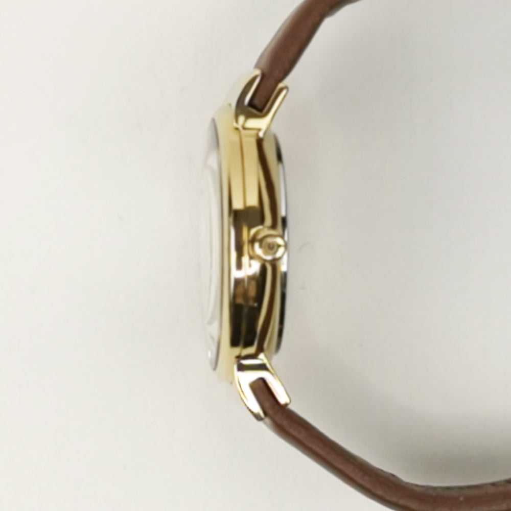 ARIES GOLD ENCHANT CAMILLE GOLD STAINLESS STEEL L 5002 G-MOP-L BROWN LEATHER STRAP WOMEN'S WATCH - H2 Hub Watches