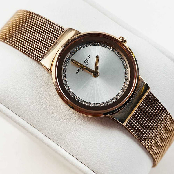 ARIES GOLD ENCHANT SONJA ROSE GOLD STAINLESS STEEL L 5003 RG-S MESH STRAP WOMEN'S WATCH - H2 Hub Watches