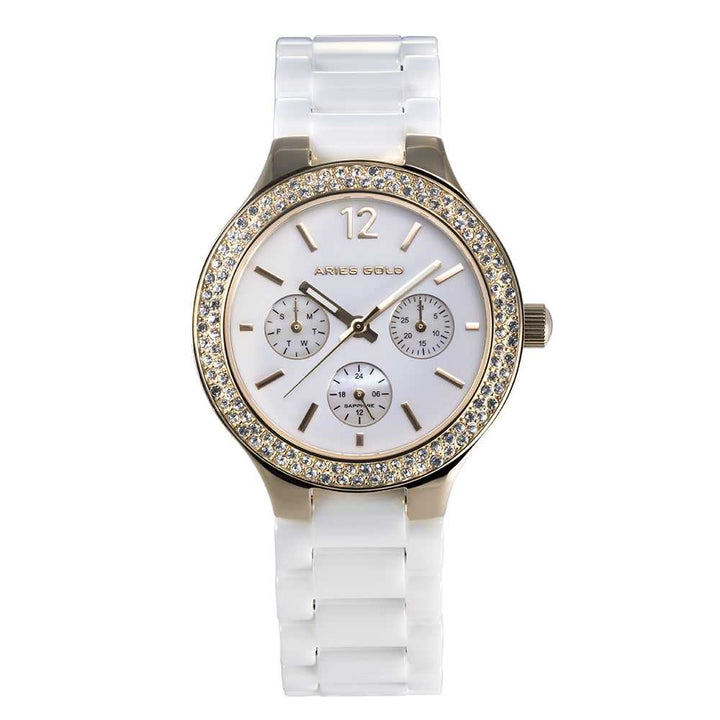 ARIES GOLD L 5004Z G-W WHITE CERAMIC STRAP WOMEN'S WATCH - H2 Hub Watches