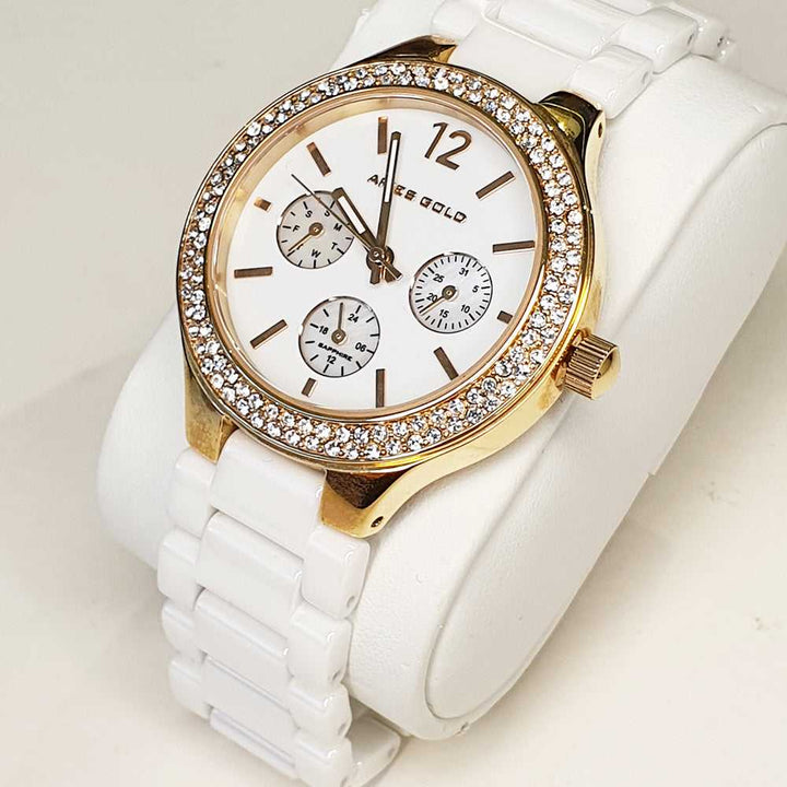 ARIES GOLD L 5004Z G-W WHITE CERAMIC STRAP WOMEN'S WATCH - H2 Hub Watches