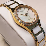 ARIES GOLD ENCHANT DIVA GOLD STAINLESS STEEL L 5014Z G-MOP WHITE CERAMIC WOMEN'S WATCH - H2 Hub Watches