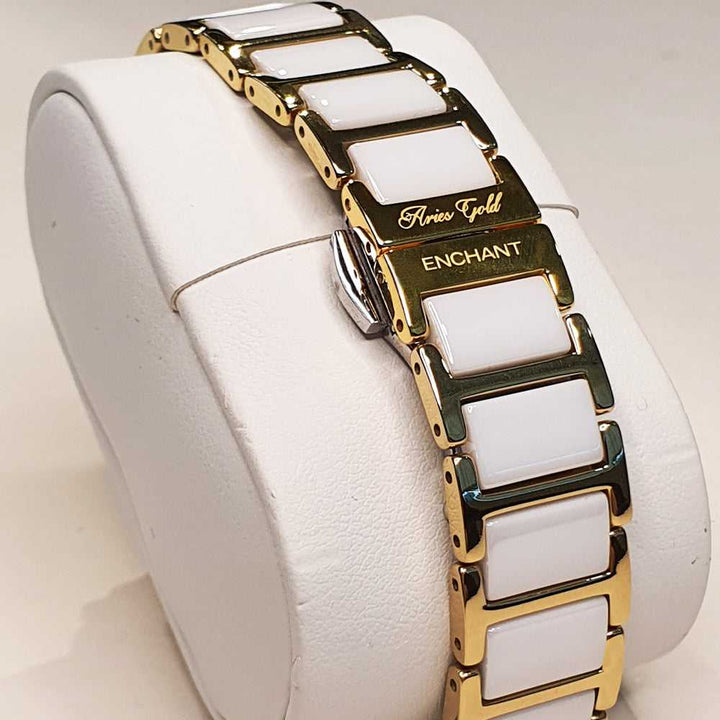 ARIES GOLD ENCHANT DIVA GOLD STAINLESS STEEL L 5014Z G-MOP WHITE CERAMIC WOMEN'S WATCH - H2 Hub Watches