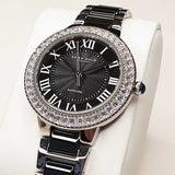 ARIES GOLD ENCHANT CAPELLA SILVER STAINLESS STEEL L 5015Z S-BK BLACK CERAMIC WOMEN'S WATCH - H2 Hub Watches