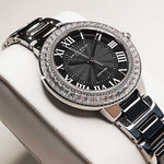 ARIES GOLD ENCHANT CAPELLA SILVER STAINLESS STEEL L 5015Z S-BK BLACK CERAMIC WOMEN'S WATCH - H2 Hub Watches