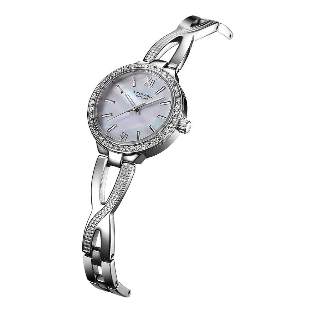 ARIES GOLD ANALOG QUARTZ L 5025Z S-MOP SILVER STAINLESS STEEL WOMEN'S WATCH - H2 Hub Watches
