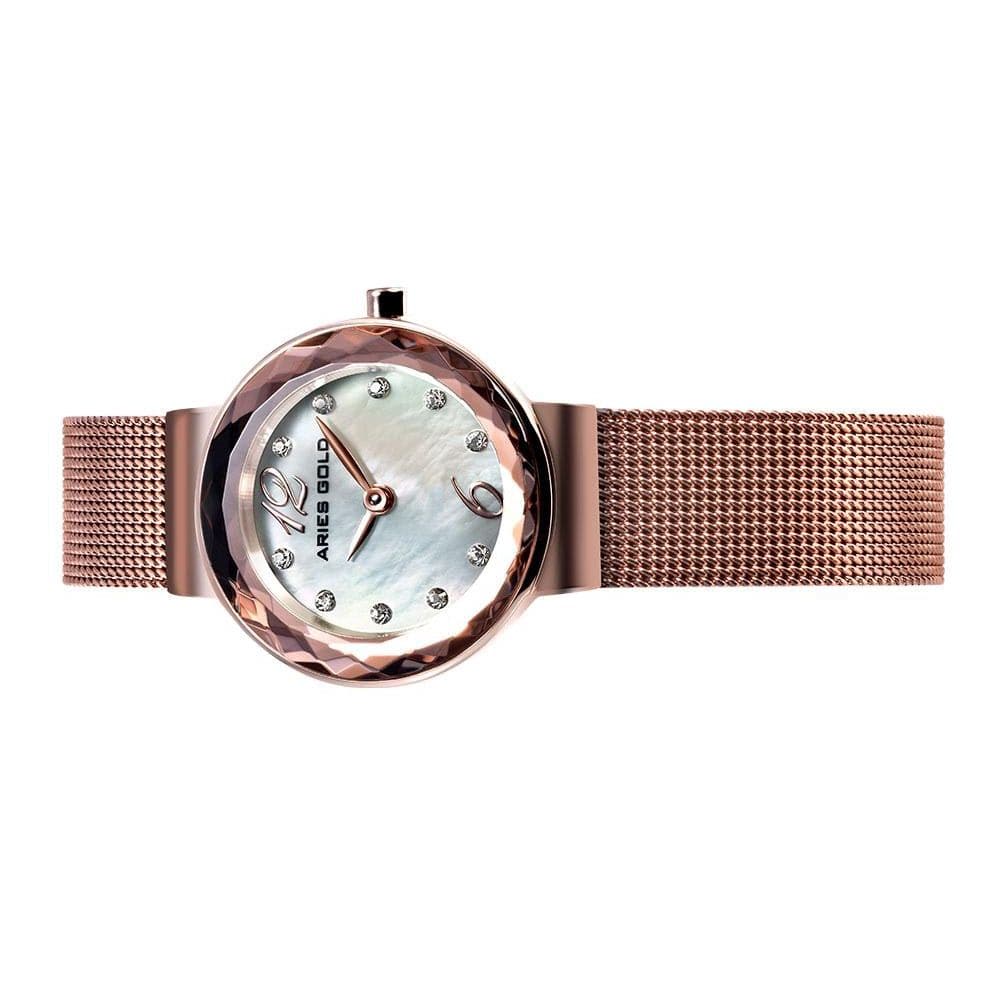 ARIES GOLD ENCHANT JEWEL ROSE GOLD STAINLESS STEEL L 5026 RD-MOP MESH STRAP WOMEN'S WATCH - H2 Hub Watches