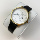 ARIES GOLD WANDERER GOLD STAINLESS STEEL L 5027 G-W BLACK LEATHER STRAP WOMEN'S WATCH - H2 Hub Watches