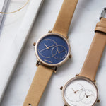 ARIES GOLD WANDERER ROSE GOLD STAINLESS STEEL L 5027 RG-BU BROWN LEATHER STRAP WOMEN'S WATCH - H2 Hub Watches