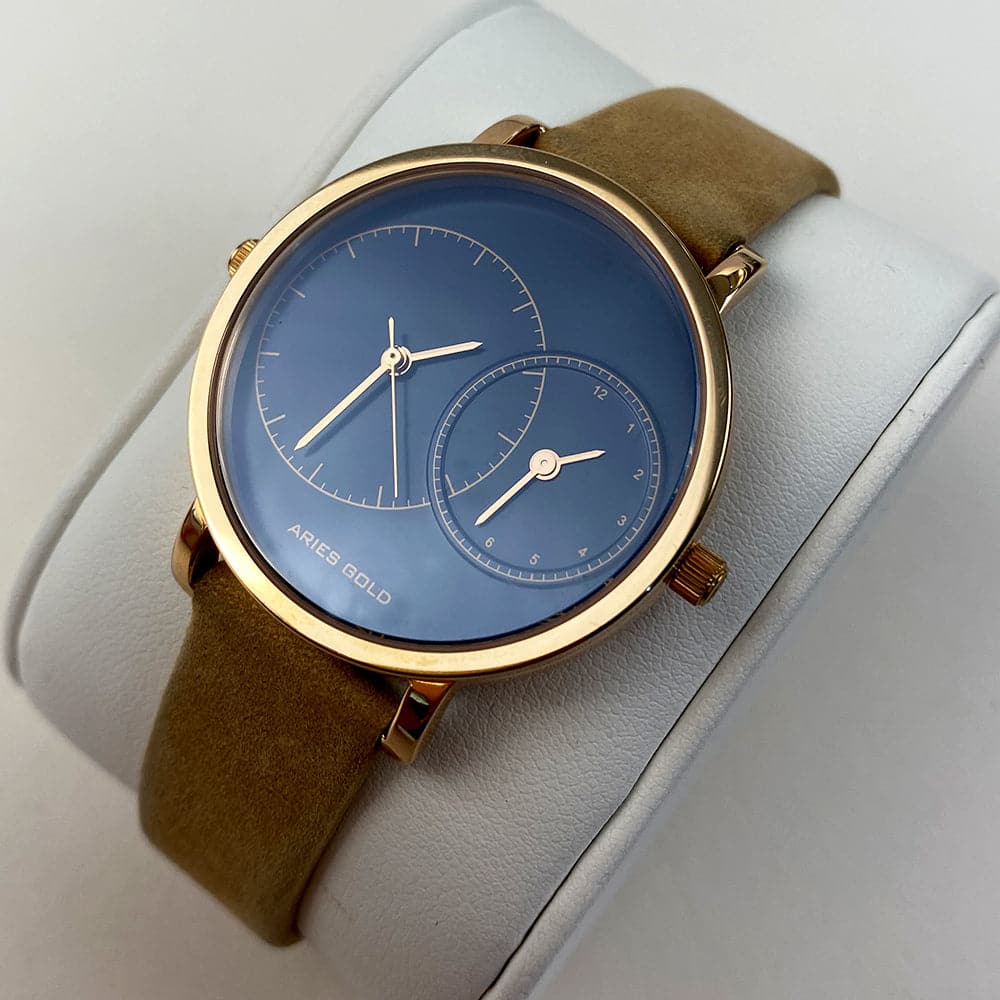 ARIES GOLD WANDERER ROSE GOLD STAINLESS STEEL L 5027 RG-BU BROWN LEATHER STRAP WOMEN'S WATCH - H2 Hub Watches