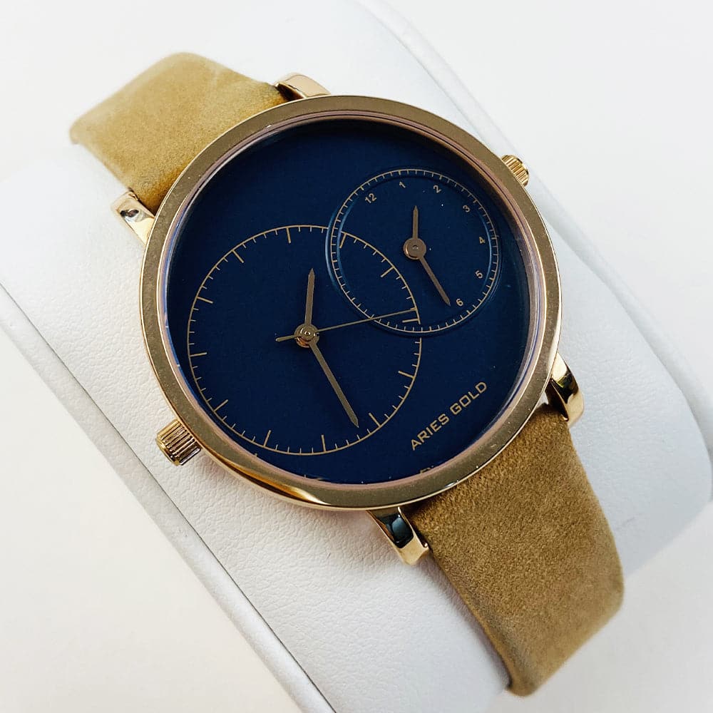 ARIES GOLD WANDERER ROSE GOLD STAINLESS STEEL L 5027 RG-BU BROWN LEATHER STRAP WOMEN'S WATCH - H2 Hub Watches