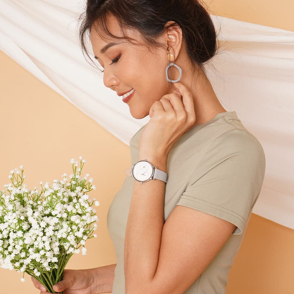 ARIES GOLD WANDERER SILVER STAINLESS STEEL L 5027 S-W GREY LEATHER STRAP WOMEN'S WATCH - H2 Hub Watches