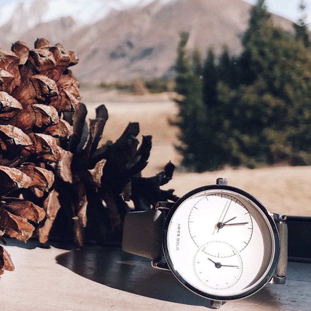 ARIES GOLD WANDERER SILVER STAINLESS STEEL L 5027 S-W GREY LEATHER STRAP WOMEN'S WATCH - H2 Hub Watches