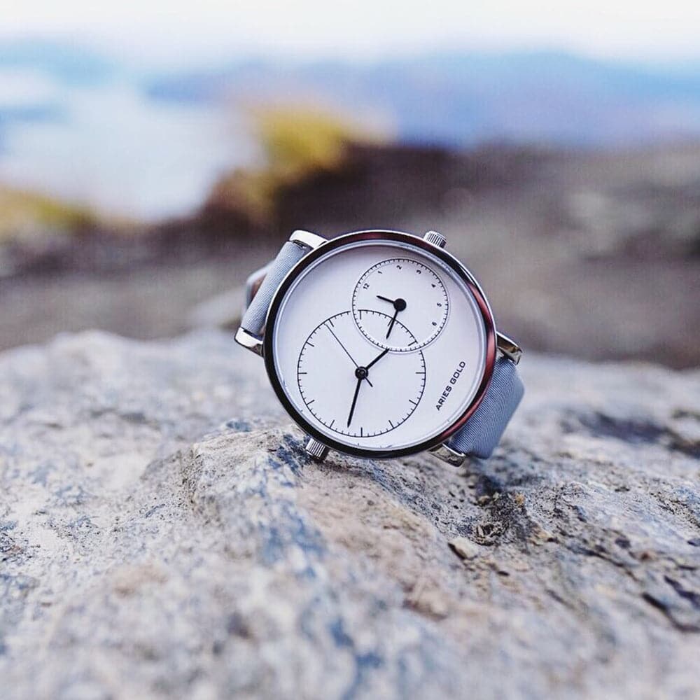 ARIES GOLD WANDERER SILVER STAINLESS STEEL L 5027 S-W GREY LEATHER STRAP WOMEN'S WATCH - H2 Hub Watches
