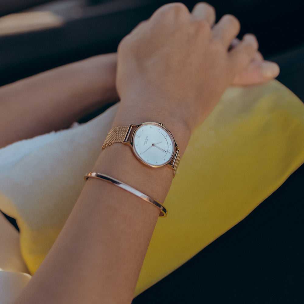 ARIES GOLD ENCHANT GOLD STAINLESS STEEL L 5033Z G-W MESH STRAP WOMEN'S WATCH - H2 Hub Watches