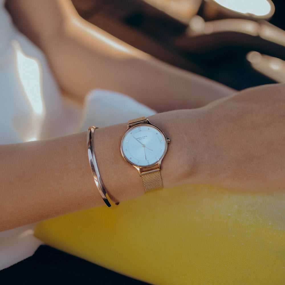 ARIES GOLD ENCHANT GOLD STAINLESS STEEL L 5033Z G-W MESH STRAP WOMEN'S WATCH - H2 Hub Watches