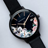 ARIES GOLD ENCHANT FLEUR BLACK STAINLESS STEEL L 5035A BK-BKFL BLACK LEATHER STRAP WOMEN'S WATCH - H2 Hub Watches