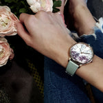 ARIES GOLD ENCHANT FLEUR ROSE GOLD STAINLESS STEEL L 5035A RG-GNFL TURQUOISE LEATHER STRAP WOMEN'S WATCH - H2 Hub Watches