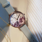ARIES GOLD ENCHANT FLEUR ROSE GOLD STAINLESS STEEL L 5035A RG-GNFL TURQUOISE LEATHER STRAP WOMEN'S WATCH - H2 Hub Watches