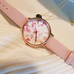 ARIES GOLD ENCHANT FLEUR ROSE GOLD STAINLESS STEEL L 5035A RG-PIFL PINK LEATHER STRAP WOMEN'S WATCH - H2 Hub Watches