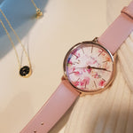 ARIES GOLD ENCHANT FLEUR ROSE GOLD STAINLESS STEEL L 5035A RG-PIFL PINK LEATHER STRAP WOMEN'S WATCH - H2 Hub Watches