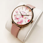 ARIES GOLD ENCHANT FLEUR ROSE GOLD STAINLESS STEEL L 5035A RG-PIFL PINK LEATHER STRAP WOMEN'S WATCH - H2 Hub Watches