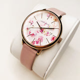 ARIES GOLD ENCHANT FLEUR ROSE GOLD STAINLESS STEEL L 5035A RG-PIFL PINK LEATHER STRAP WOMEN'S WATCH - H2 Hub Watches