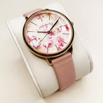 ARIES GOLD ENCHANT FLEUR ROSE GOLD STAINLESS STEEL L 5035A RG-PIFL PINK LEATHER STRAP WOMEN'S WATCH - H2 Hub Watches