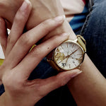 ARIES GOLD ENCHANT FLEUR GOLD STAINLESS STEEL L 5035 G-ORFL LEATHER STRAP WOMEN'S WATCH - H2 Hub Watches