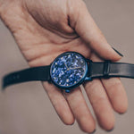 ARIES GOLD ENCHANT FLEUR BLUE L 5035 PUR-TL LEATHER STRAP WOMEN'S WATCH - H2 Hub Watches