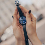ARIES GOLD ENCHANT FLEUR BLUE L 5035 PUR-TL LEATHER STRAP WOMEN'S WATCH - H2 Hub Watches